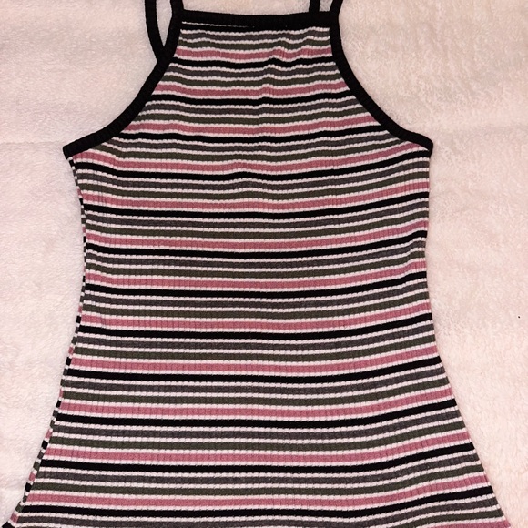 Fitted Ribbed Tank Top in Black and Pink - Picture 1 of 3